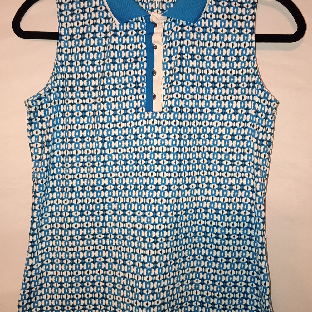 Tail Blue and White Geometric Sleeveless Golf Top